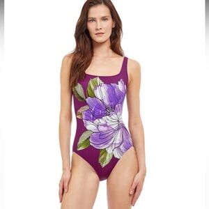GOTTEX WILD FLOWER FULL COVERAGE SQUARE NECK ONE PIECE SWIMSUIT